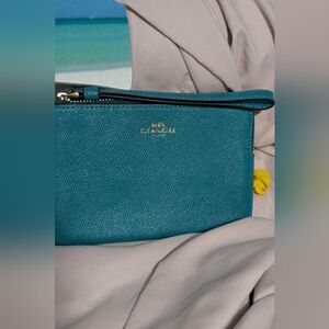 Coach Corner Zip Wristlet Teal (NWT)